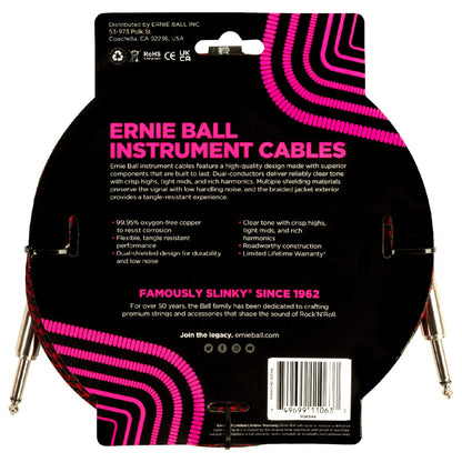 Ernie Ball Instrument Cables Ernie Ball 6394 10ft Braided Straight Instrument Cable - Red Black