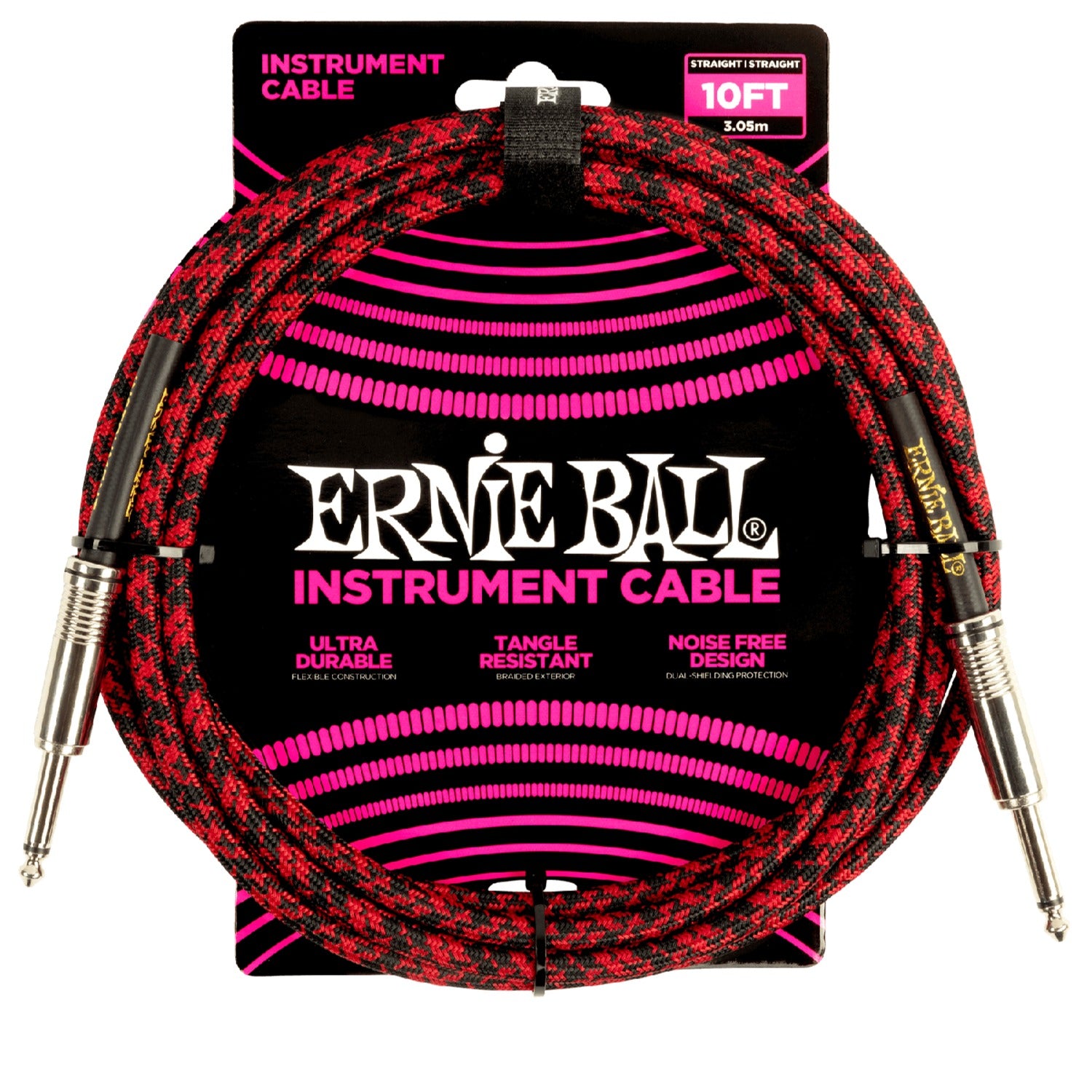 Ernie Ball Instrument Cables Ernie Ball 6394 10ft Braided Straight Instrument Cable - Red Black
