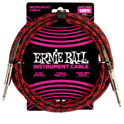 Ernie Ball Instrument Cables Ernie Ball 6394 10ft Braided Straight Instrument Cable - Red Black