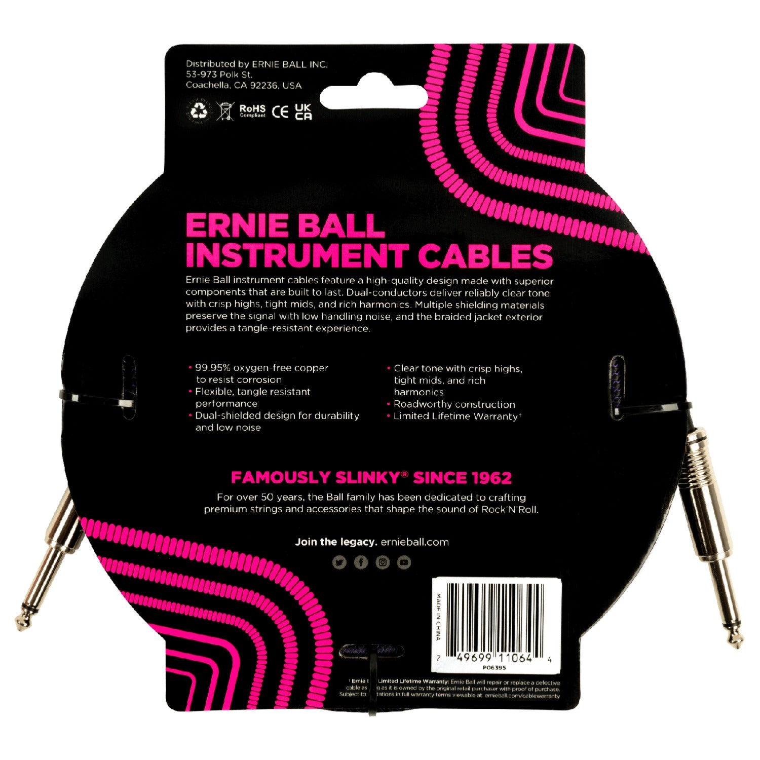 Ernie Ball Instrument Cables Ernie Ball 6395 18ft Braided Straight Instrument Cable - Purple Black