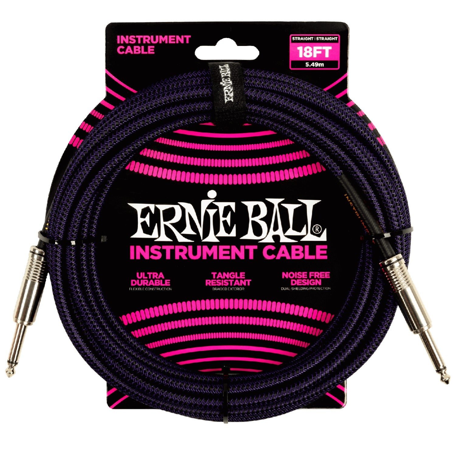 Ernie Ball Instrument Cables Ernie Ball 6395 18ft Braided Straight Instrument Cable - Purple Black