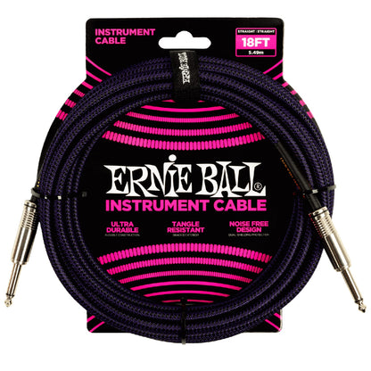 Ernie Ball Instrument Cables Ernie Ball 6395 18ft Braided Straight Instrument Cable - Purple Black