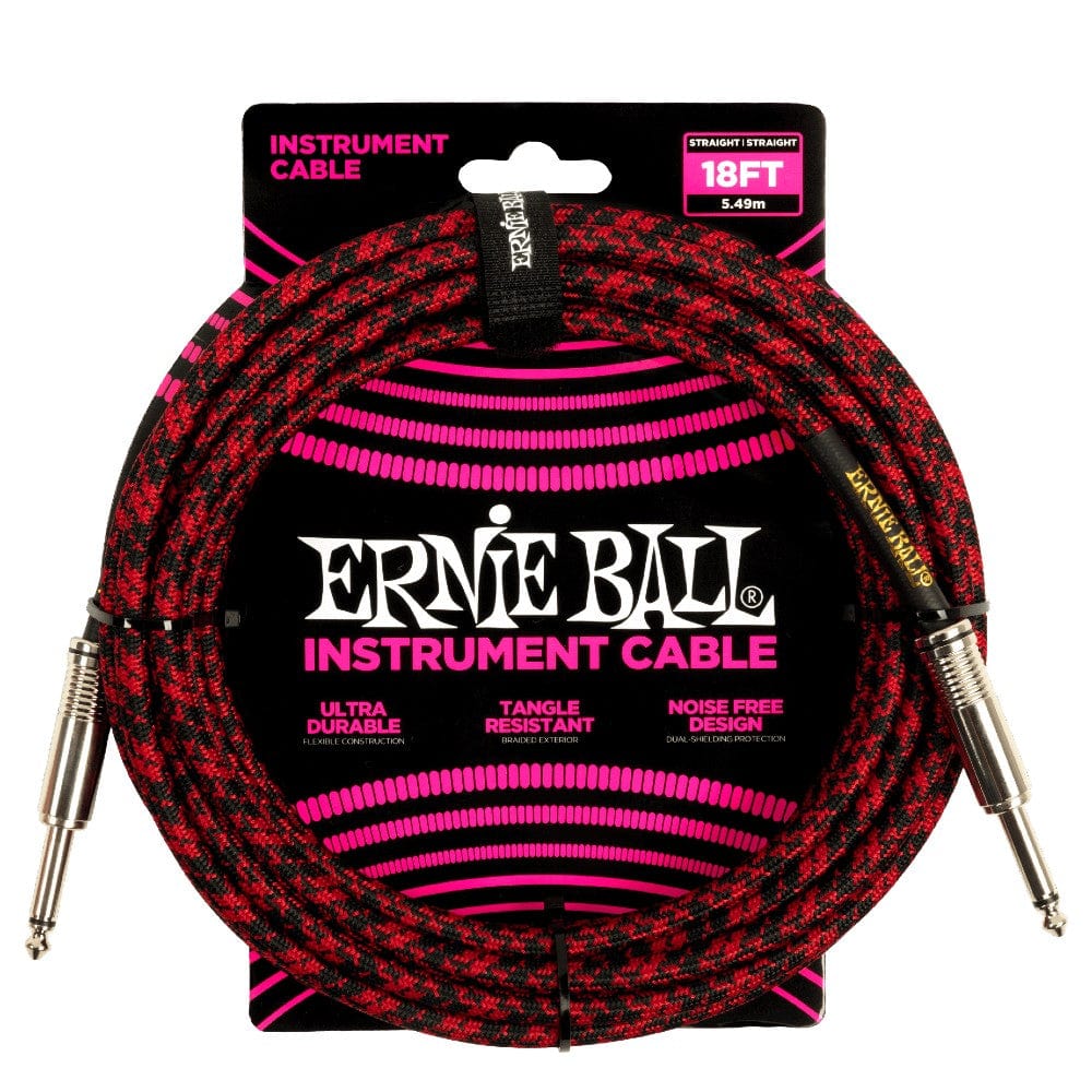 ernie ball instrument cables ernie ball 6396 18ft braided straight instrument cable - red black