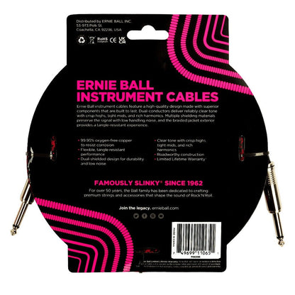 ernie ball instrument cables ernie ball 6396 18ft braided straight instrument cable - red black