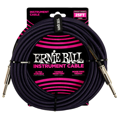 Ernie Ball Instrument Cables Ernie Ball 6397 25ft Braided Straight Instrument Cable - Purple Black