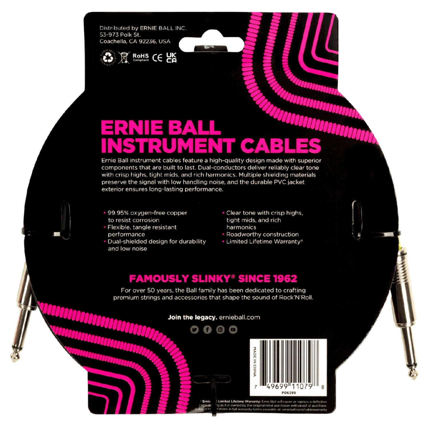 Ernie Ball Instrument Cables Ernie Ball 6399 15ft PVC Straight Instrument Cable - Black