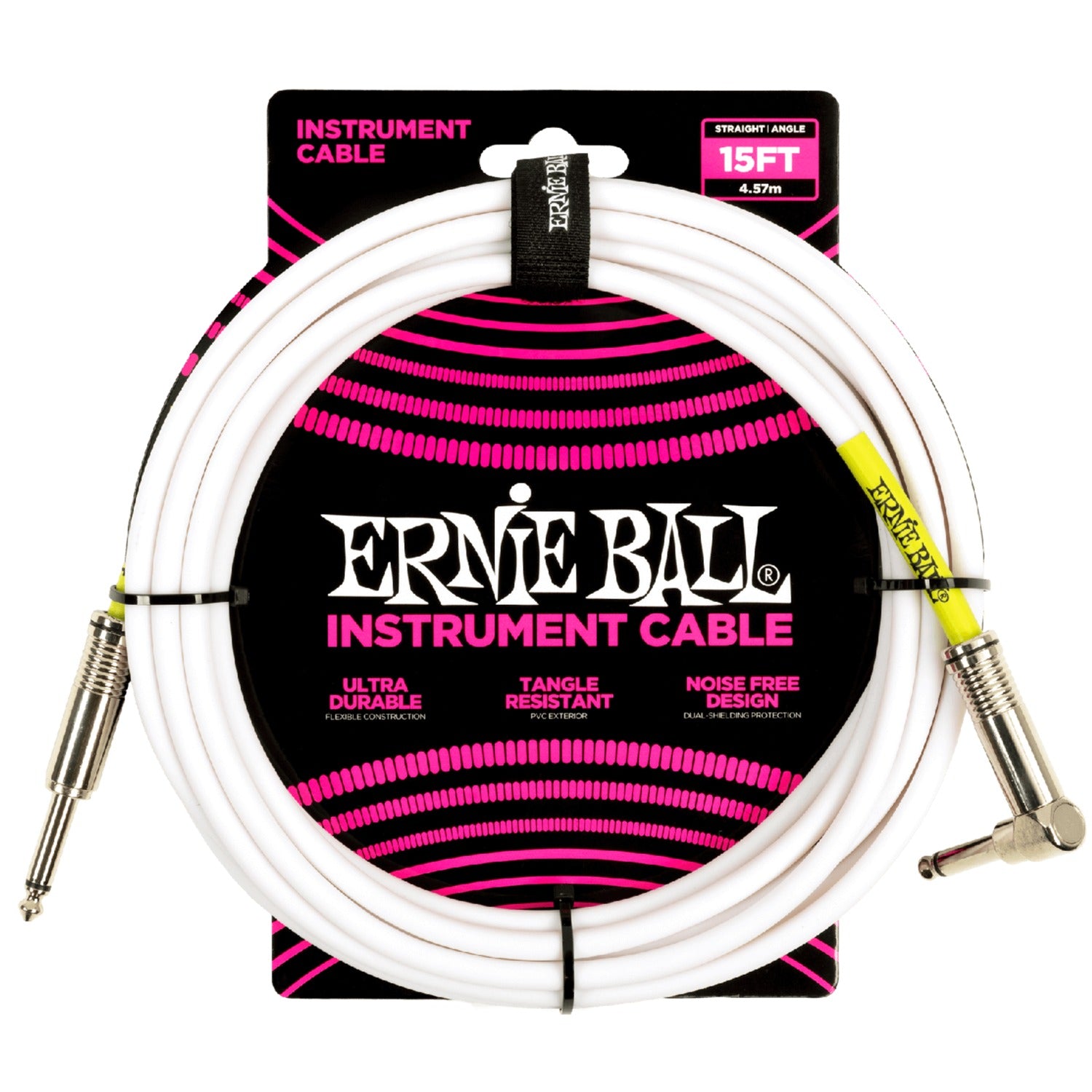 Ernie Ball Instrument Cables Ernie Ball 6400 15ft PVC Straight Angle Instrument Cable - White