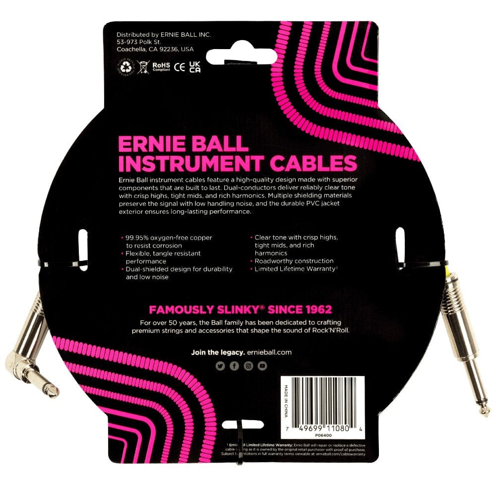 Ernie Ball Instrument Cables Ernie Ball 6400 15ft PVC Straight Angle Instrument Cable - White