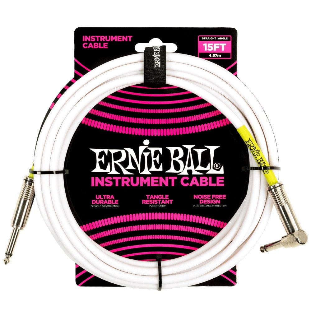 Ernie Ball Instrument Cables Ernie Ball 6400 15ft PVC Straight Angle Instrument Cable - White