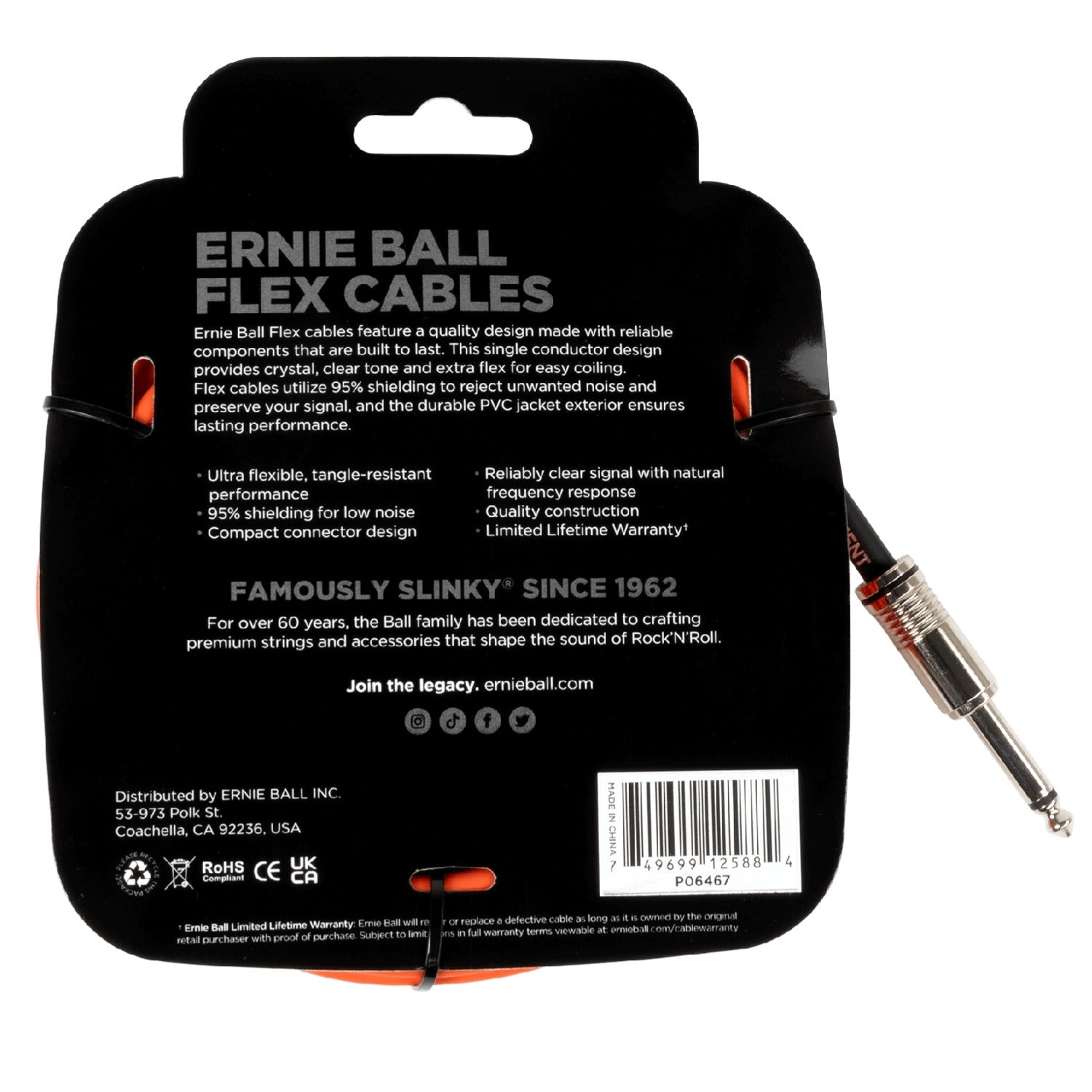Ernie Ball Instrument Cables Ernie Ball Flex 20Ft Straight Angle Instrument Cable #color_orange