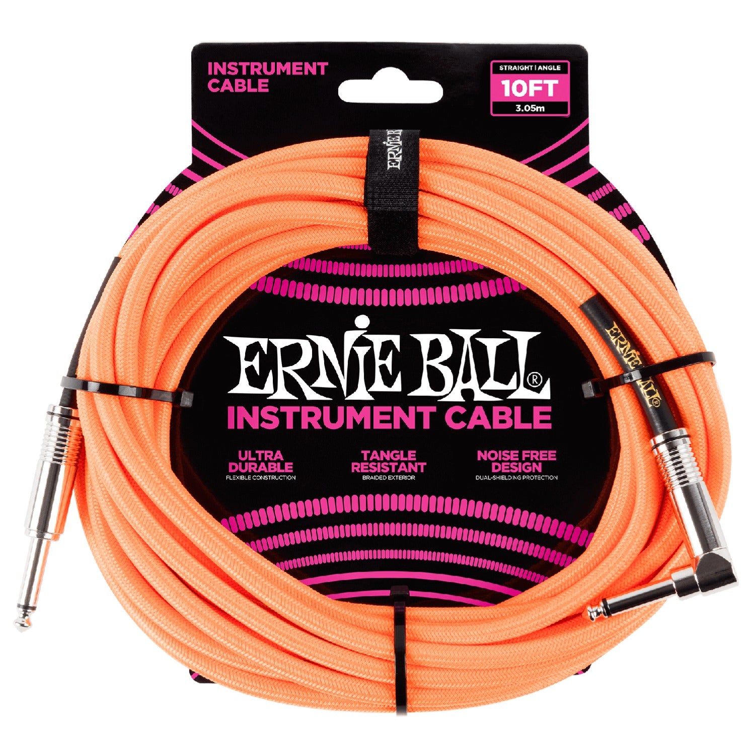Ernie Ball Instrument Cables Neon Orange Ernie Ball 10' Braided Straight Angle Instrument Cable #color_neon-orange