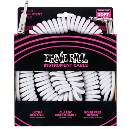 Ernie Ball Instrument Cables White Ernie Ball 6045 30ft Straight-Angle Coiled Instrument Cable - White 