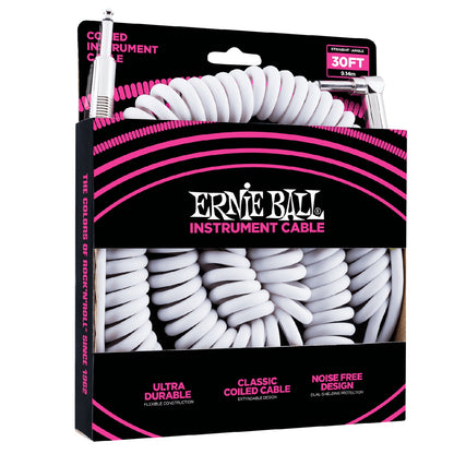 Ernie Ball Instrument Cables White Ernie Ball 6045 30ft Straight-Angle Coiled Instrument Cable - White 