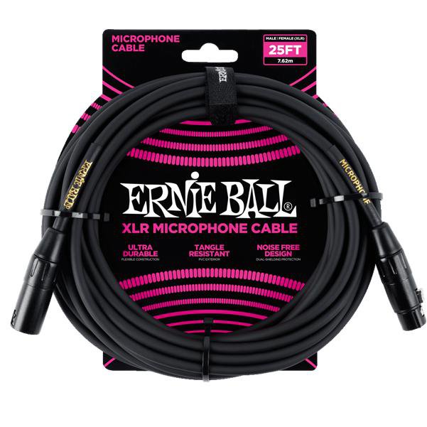 ernie ball microphone cables ernie ball 6073 25 ft male to female xlr microphone cable - black