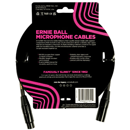 Ernie Ball Microphone Cables Ernie Ball 6390 5ft Braided Male Female XLR Microphone Cable - Black