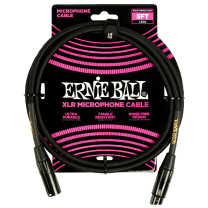 Ernie Ball Microphone Cables Ernie Ball 6390 5ft Braided Male Female XLR Microphone Cable - Black