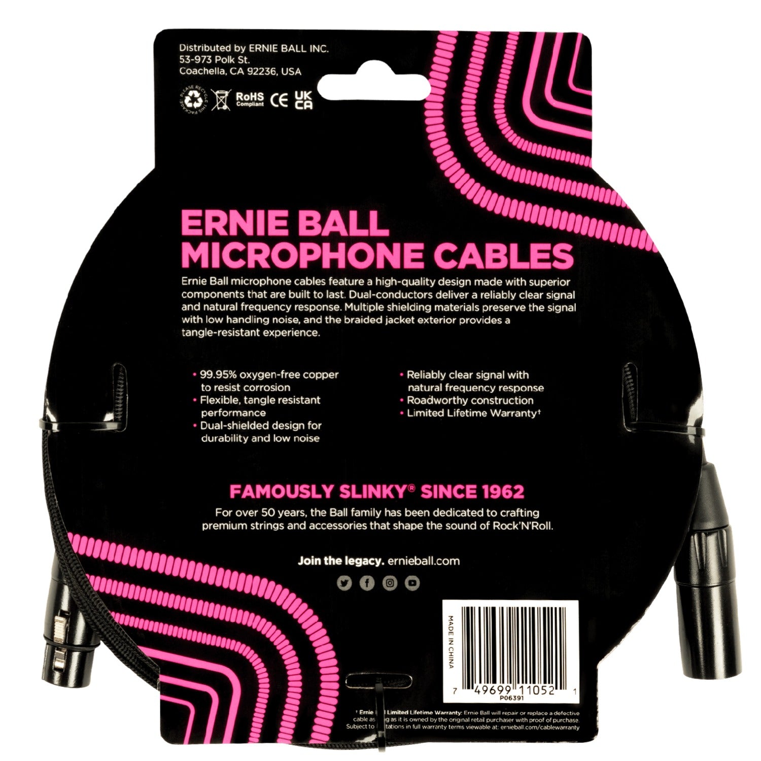 Ernie Ball Microphone Cables Ernie Ball 6391 15ft Braided Male Female XLR Microphone Cable - Black
