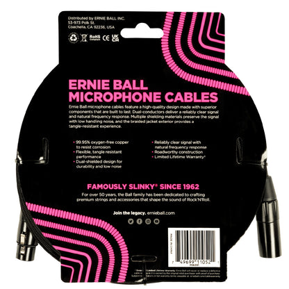 Ernie Ball Microphone Cables Ernie Ball 6391 15ft Braided Male Female XLR Microphone Cable - Black