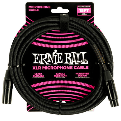 Ernie Ball Microphone Cables Ernie Ball 6391 15ft Braided Male Female XLR Microphone Cable - Black