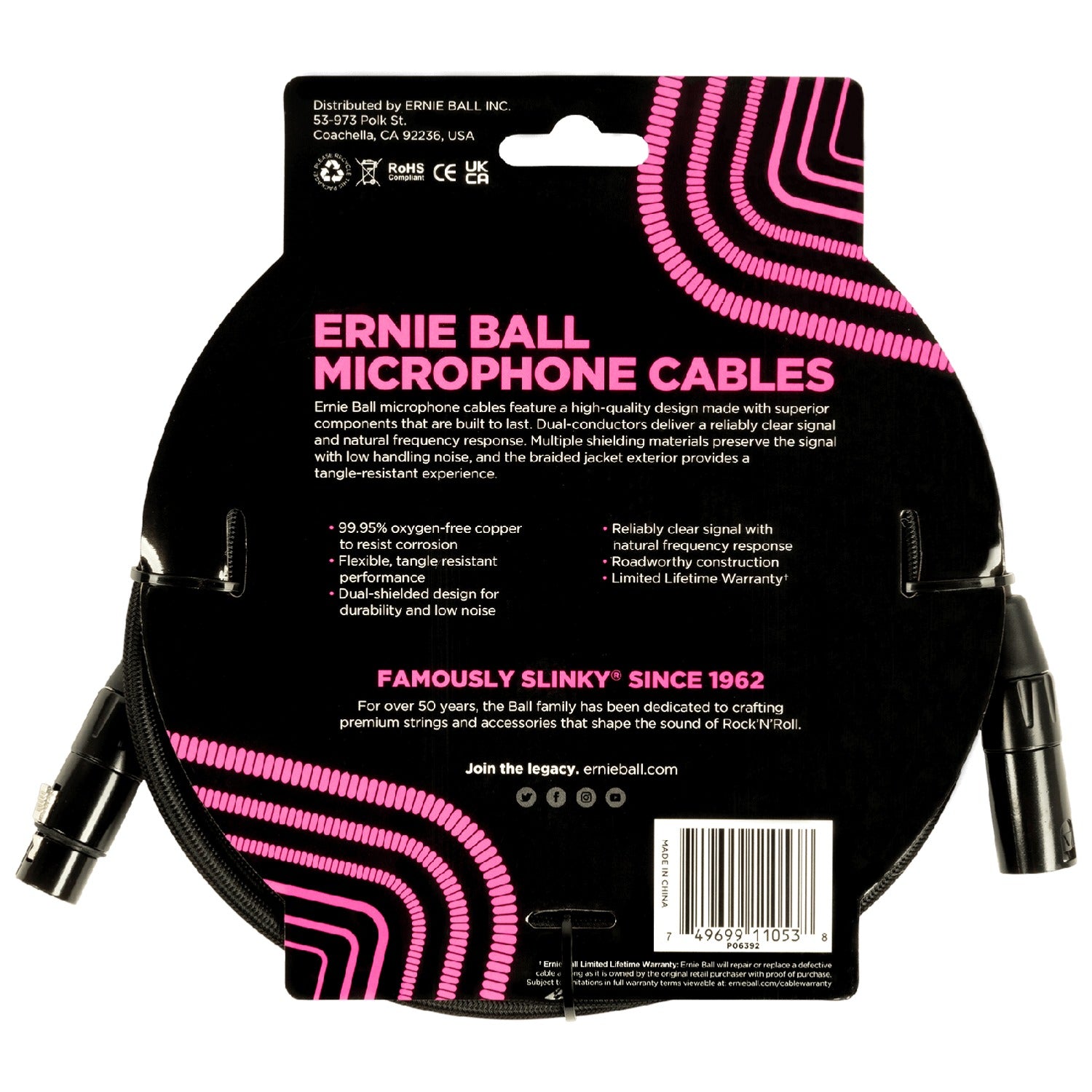 Ernie Ball Microphone Cables Ernie Ball 6392 20ft Braided Male Female XLR Microphone Cable - Black