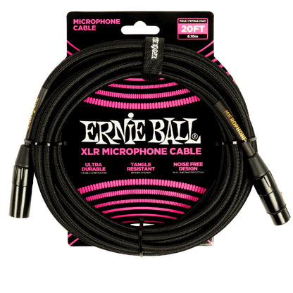 Ernie Ball Microphone Cables Ernie Ball 6392 20ft Braided Male Female XLR Microphone Cable - Black