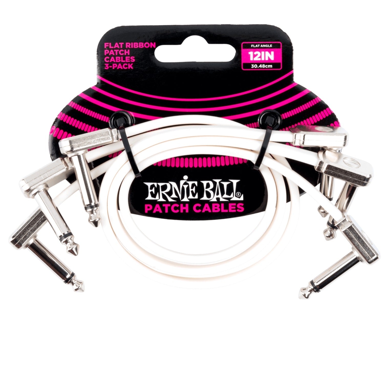 Ernie Ball Patch Cables 12 Inch Ernie Ball Flat Ribbon Patch Cable - White  Pack of 3