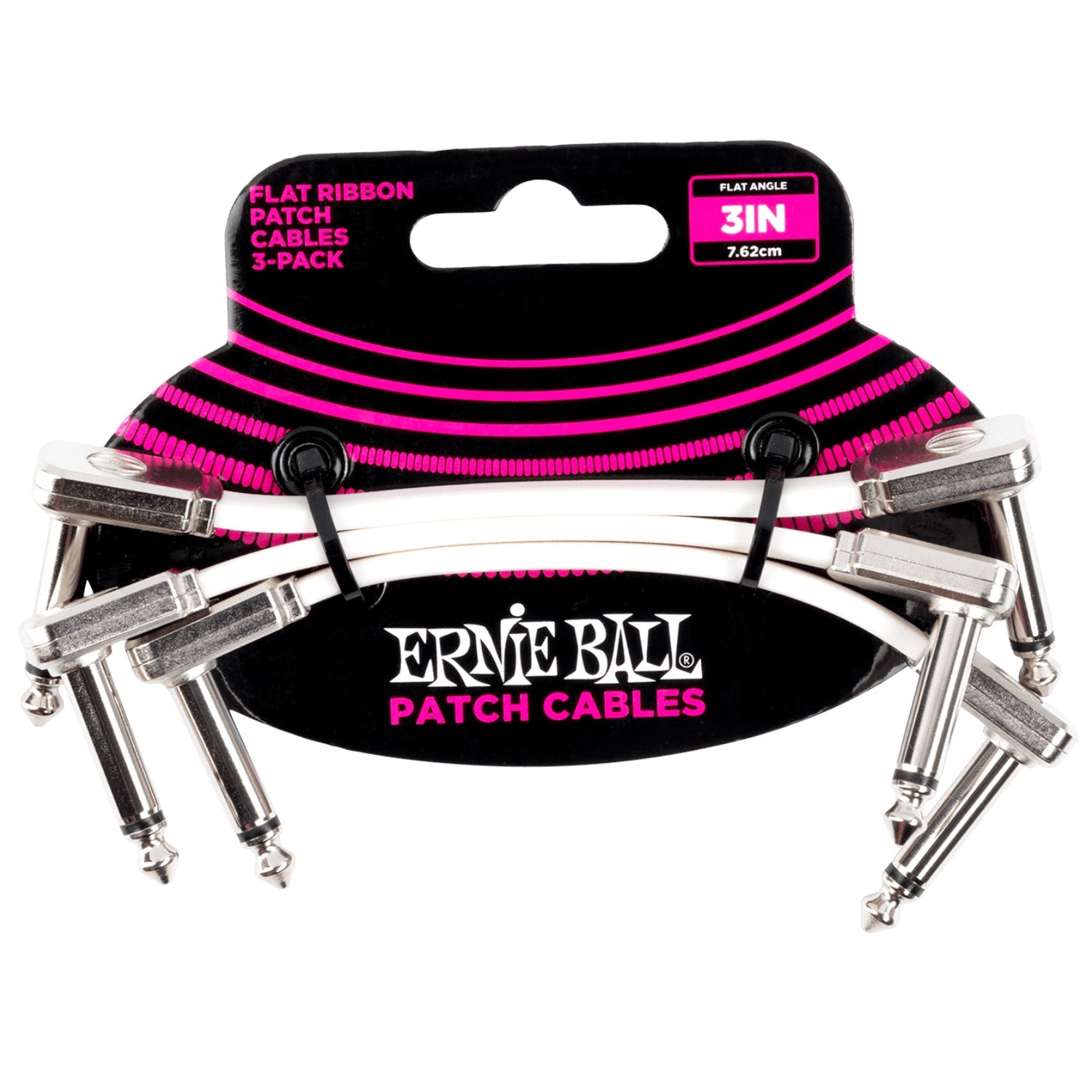 Ernie Ball Patch Cables 3 Inch Ernie Ball Flat Ribbon Patch Cable - White  Pack of 3