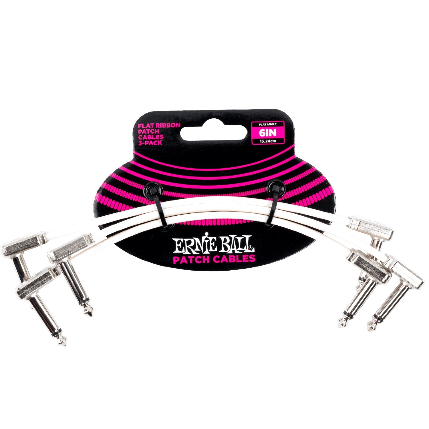Ernie Ball Patch Cables 6 Inch Ernie Ball Flat Ribbon Patch Cable - White  Pack of 3