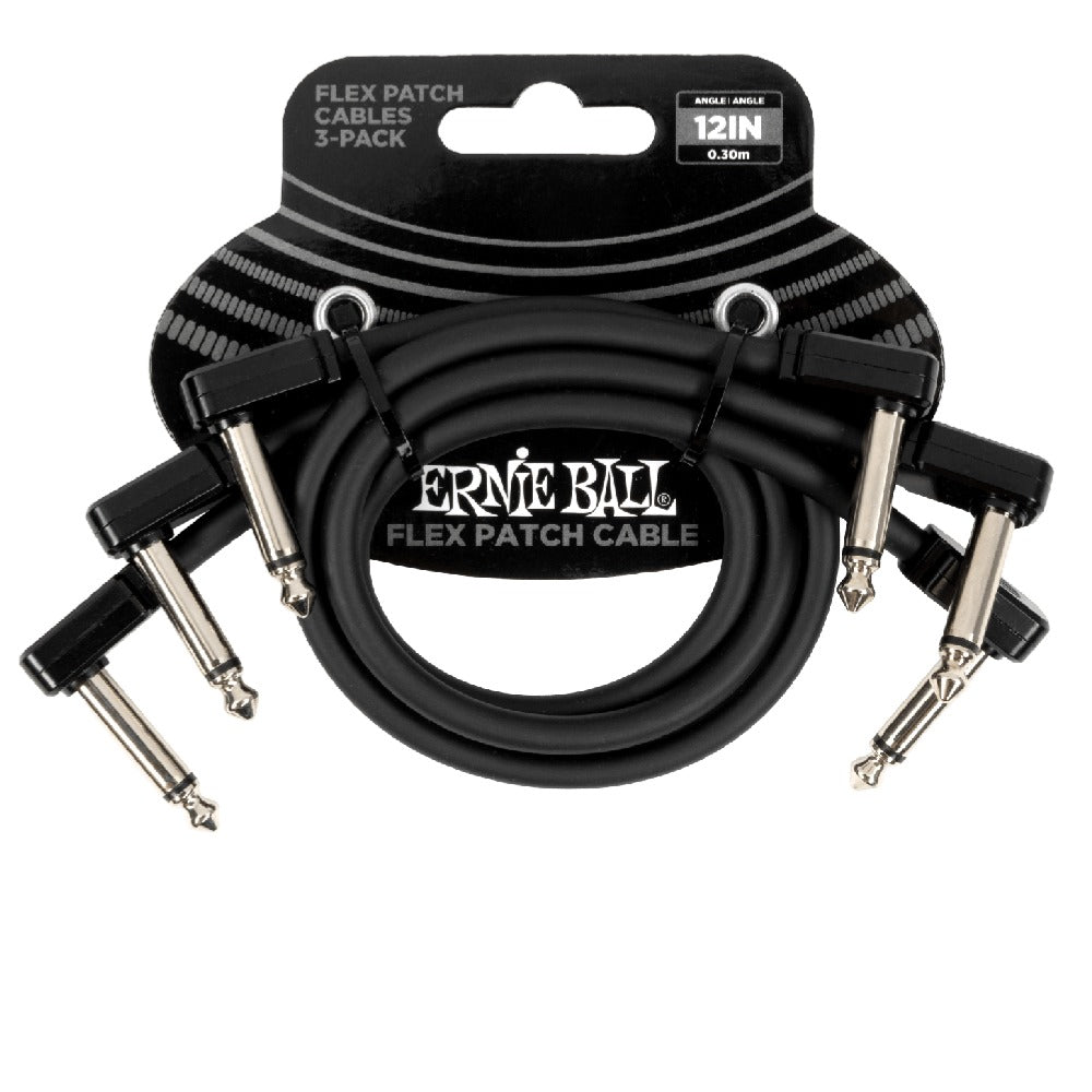 Ernie Ball Patch Cables Black / 12 Inch Ernie Ball Flex Patch Cable - Pack of 3