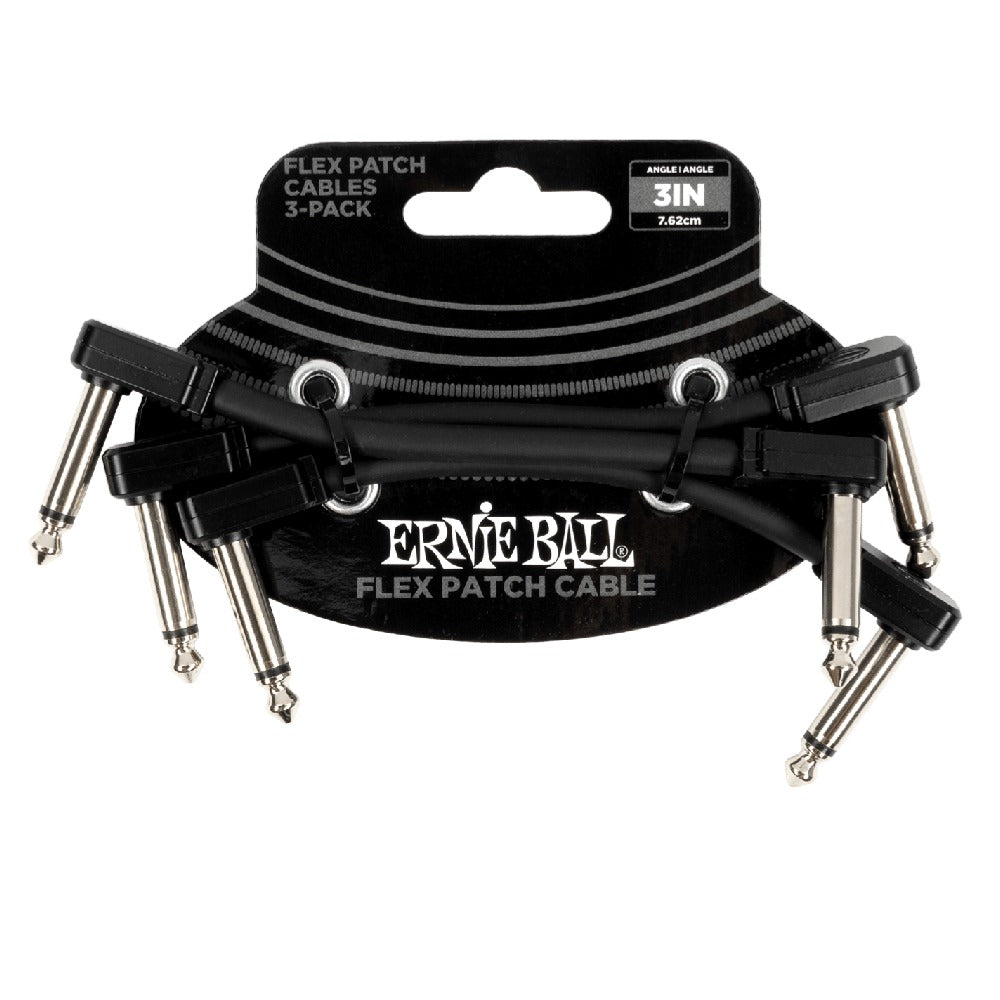 Ernie Ball Patch Cables Black / 3 Inch Ernie Ball Flex Patch Cable - Pack of 3