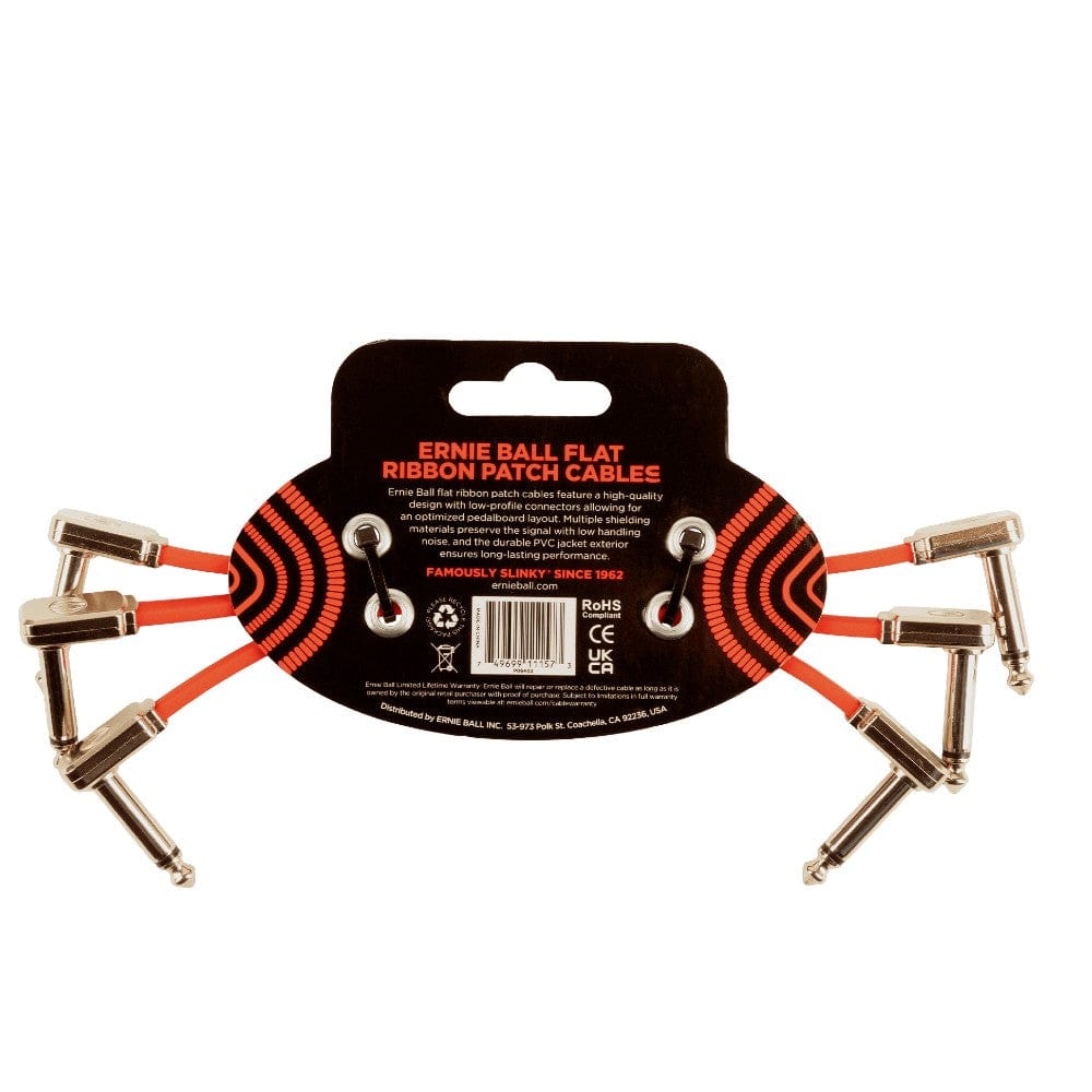 ernie ball patch cables ernie ball 6402 6" flat ribbon patch cable - red - pack of 3