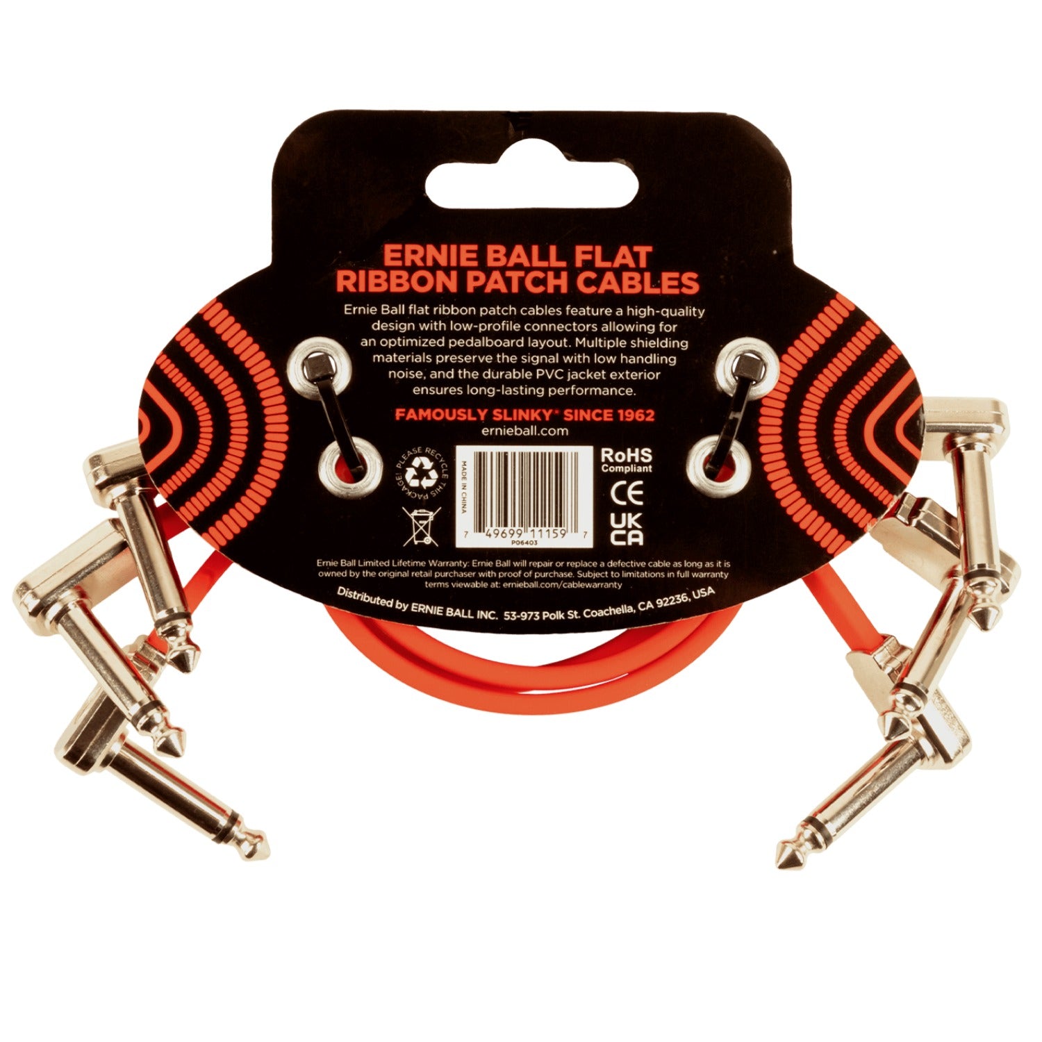 Ernie Ball Patch Cables Ernie Ball 6403 12" Flat Ribbon Patch Cable - Red - Pack of 3