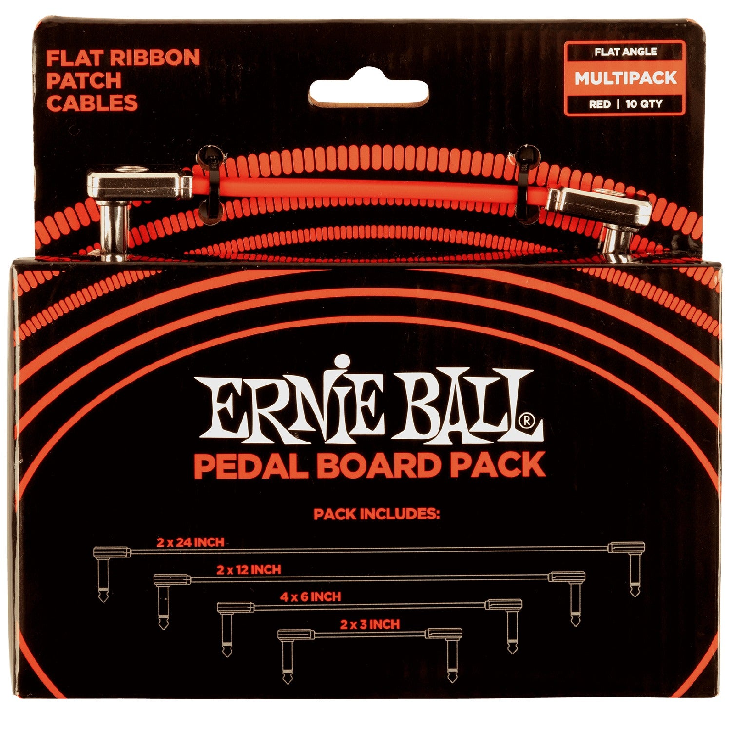 Ernie Ball Patch Cables Ernie Ball 6404 Flat Ribbon Pedalboard Multi Pack Patch Cables - Red
