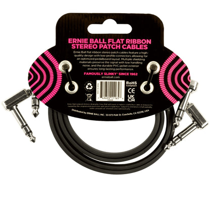 Ernie Ball Patch Cables Ernie Ball 6406 24" Flat Ribbon Stereo Patch Cable - Black - Pack of 2