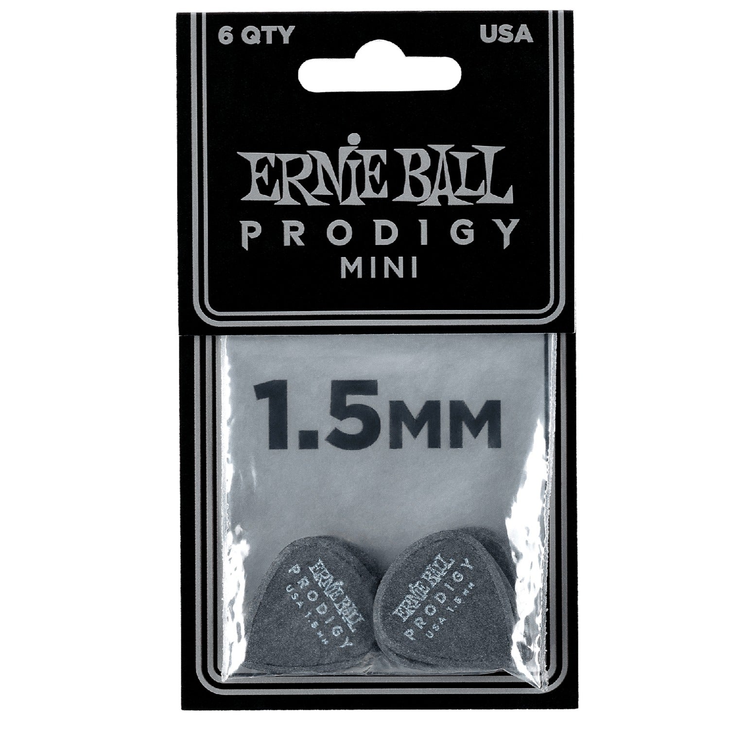 Ernie Ball Picks Ernie Ball 9200 Mini Prodigy Guitar Picks - Pack of 6 - 1.5mm Black