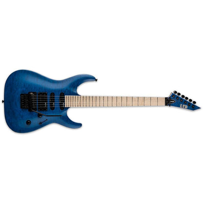 esp electric guitars esp ltd mh-203qm 6-string electric guitar - maple fretboard - see thru blue