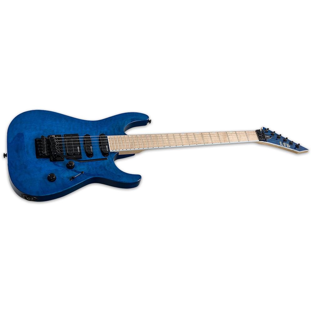 esp electric guitars esp ltd mh-203qm 6-string electric guitar - maple fretboard - see thru blue