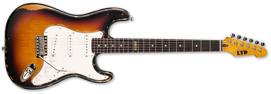 esp electric guitars esp ltd st203 electric guitar rosewood - distressed 3 tone sunburst