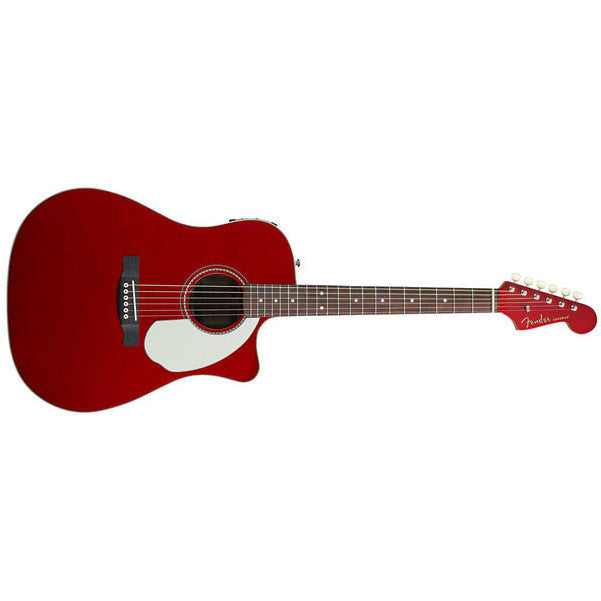 fender acoustic guitars candy apple red fender sonoran sce dreadnought cutaway electro acoustic guitar, fishman preamp, tuner 