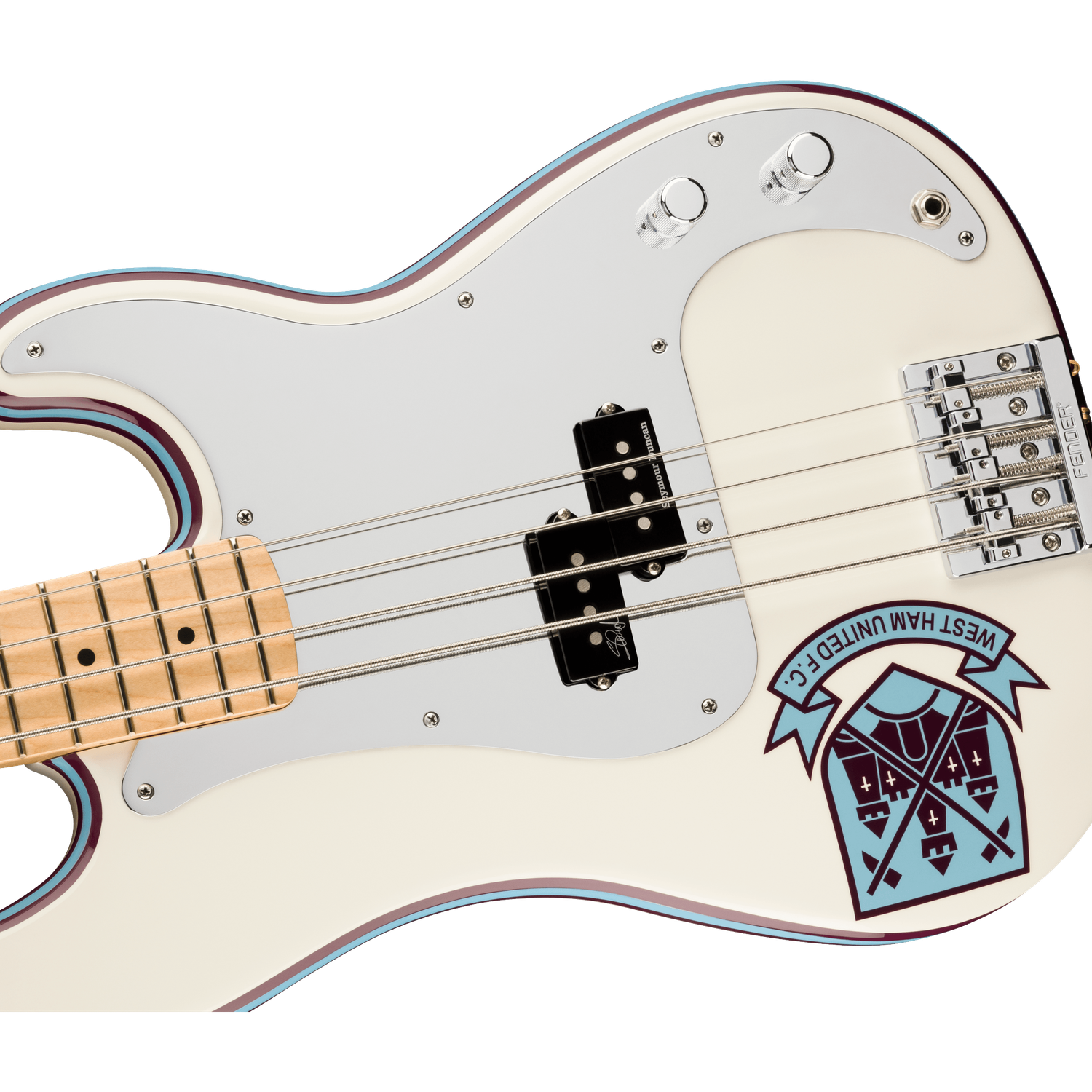 Fender Bass Guitars Fender Steve Harris Precision Bass 4 String Bass Guitar - Olympic White with Westham United FC Logo