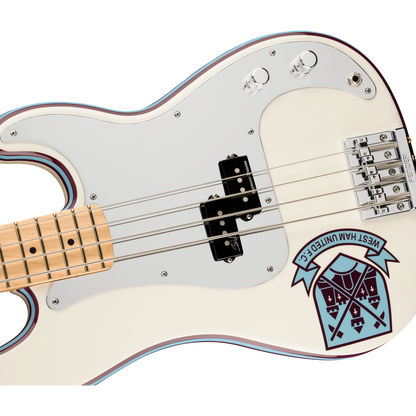 Fender Bass Guitars Fender Steve Harris Precision Bass 4 String Bass Guitar - Olympic White with Westham United FC Logo