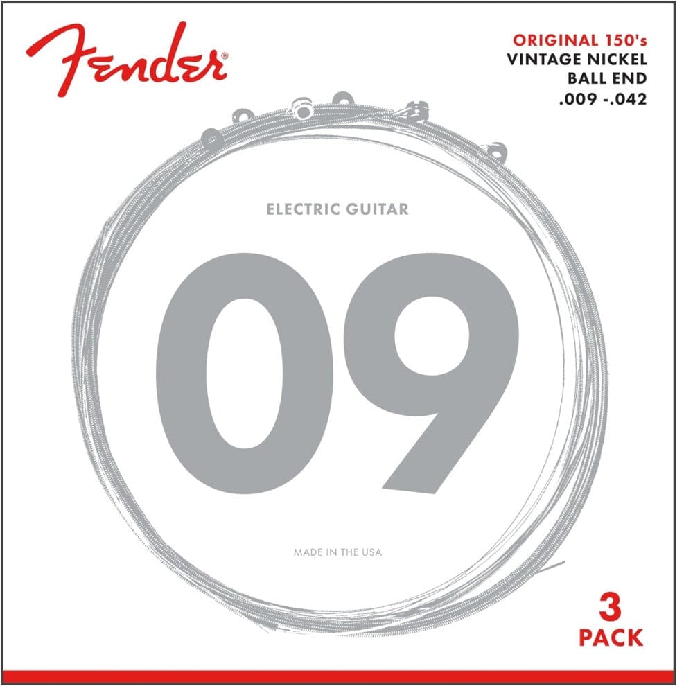 Fender Electric Guitar Strings 3 Pack Fender 150L Pure Nickel Ball End Electric Guitar Strings-Light