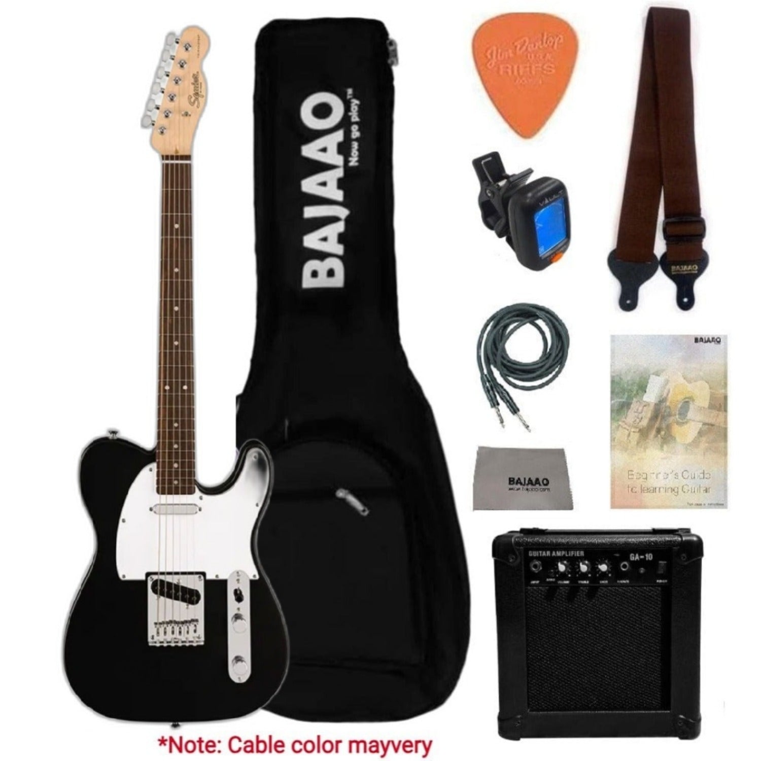 Fender Electric Guitars Bundles Black Fender Squier Debut Telecaster Electric Guitar with Amplifier, Gigbag, Tuner, Strap, Picks, Cable, Polishing Cloth & Ebook