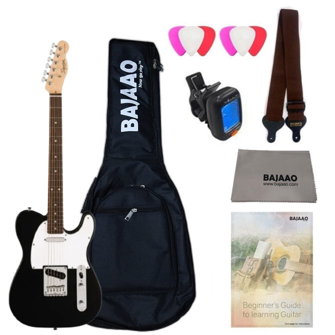 Fender Electric Guitars Bundles Black Fender Squier Debut Telecaster Electric Guitar With Gigbag, Polishing Cloth, Picks, Strap, Tuner & Ebook #color_black