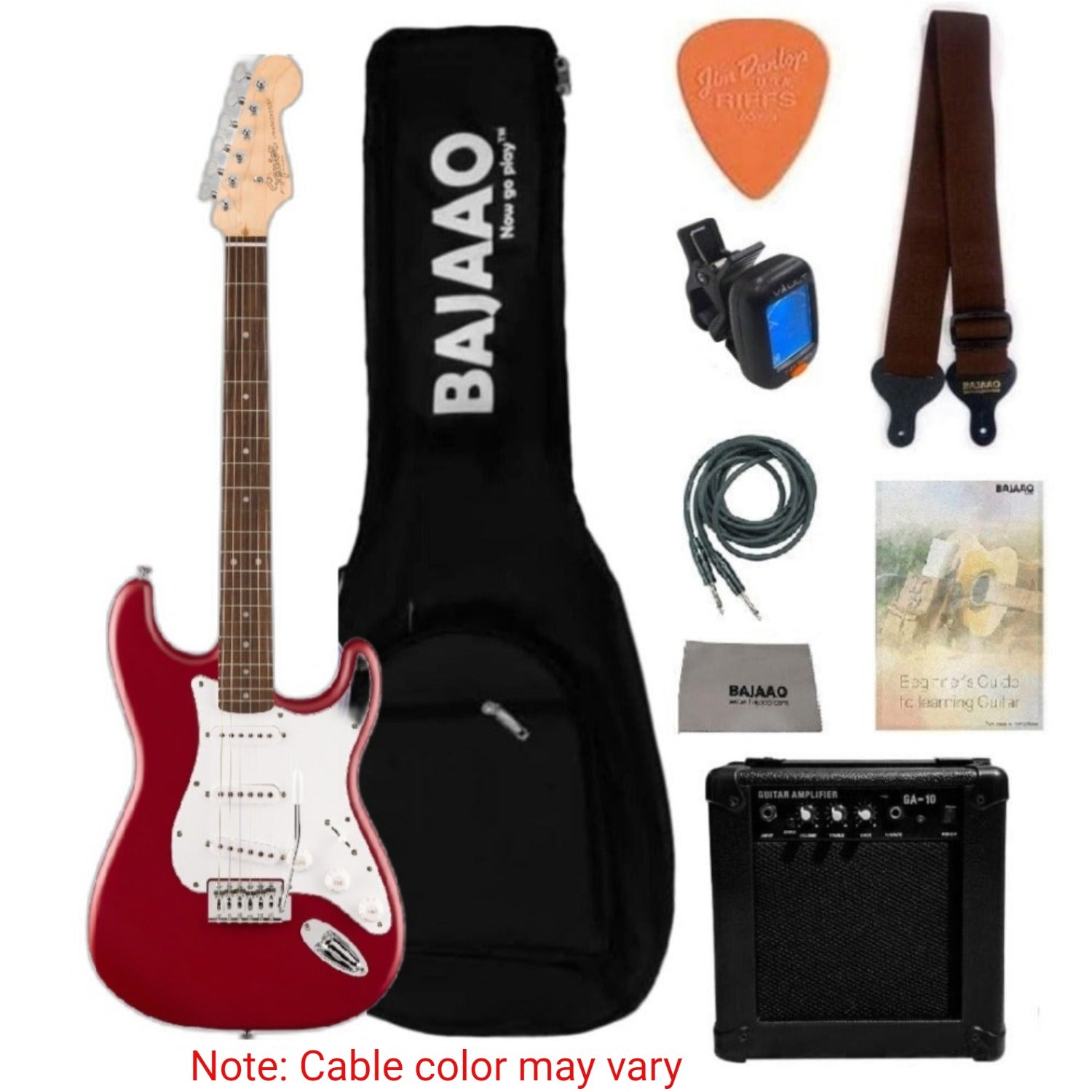 Fender Electric Guitars Bundles Dakota Red Fender Squier Debut Stratocaster Electric Guitar with Amplifier, Gigbag, Tuner, Strap, Picks, Cable, Polishing Cloth & Ebook
