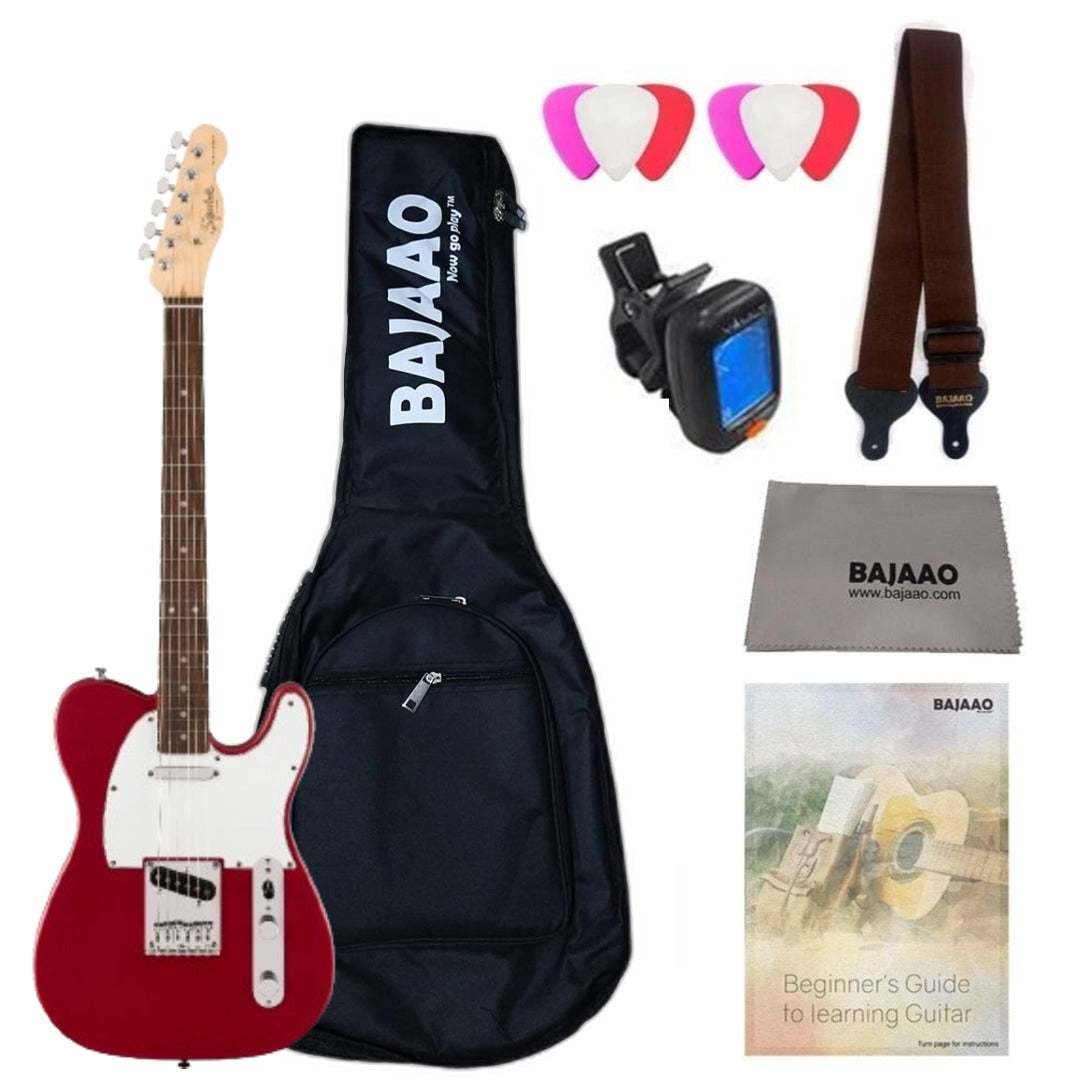 Fender Electric Guitars Bundles Dakota Red Fender Squier Debut Telecaster Electric Guitar With Gigbag, Polishing Cloth, Picks, Strap, Tuner & Ebook #color_dakota-red
