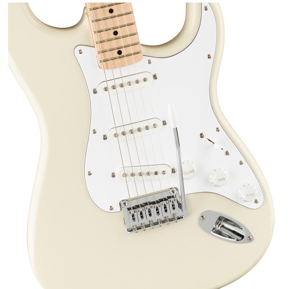 Fender Electric Guitars Bundles Fender Squier Affinity Series Stratocaster Electric Guitar with Gigbag, Strap, Pick, Cable, Cloth and Tuner, Ebook #color_olympic-white,fretboard_maple