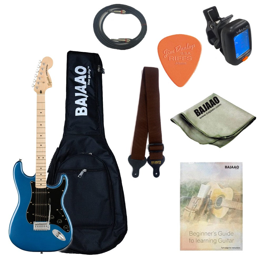 Fender Electric Guitars Bundles Lake Placid Blue / Maple Fender Squier Affinity Series Stratocaster Electric Guitar with Gigbag, Strap, Pick, Cable, Cloth and Tuner, Ebook #color_lake-placid-blue,fretboard_maple