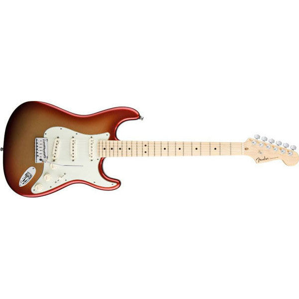 fender electric guitars fender american deluxe stratocaster, maple fretboard - sunset metallic