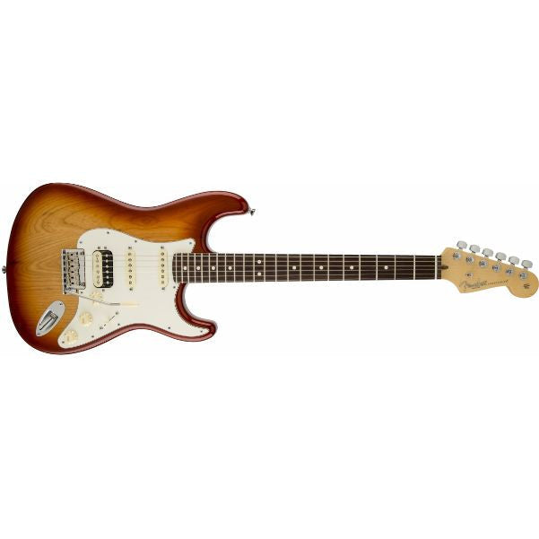 fender electric guitars fender american standard stratocaster electric guitar hss shawbucker, rosewood fingerboard, sienna sunburst (ash)